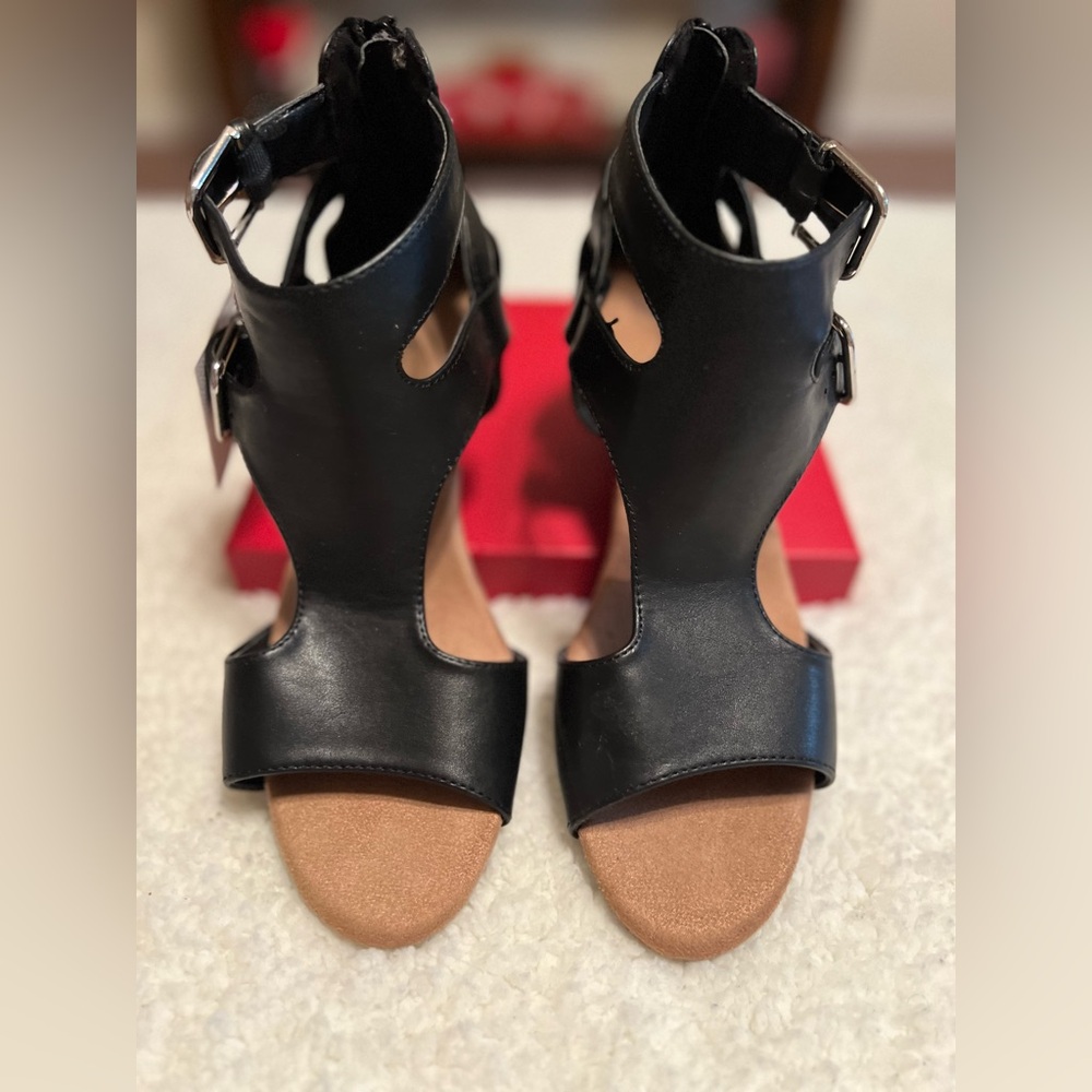 Croft & Barrow Sandals Womens 7M Black Faux Leather Wedge